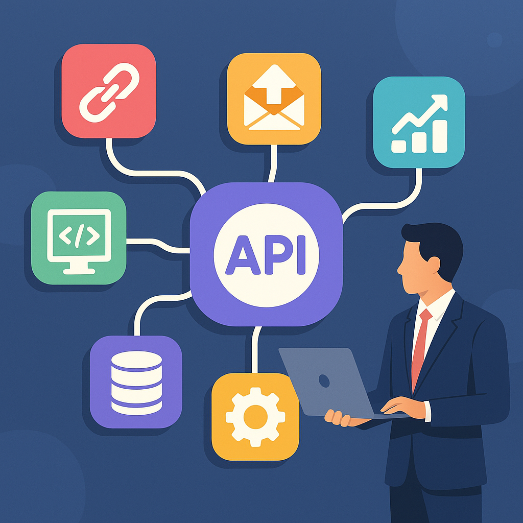Illustration of API integration connecting various applications