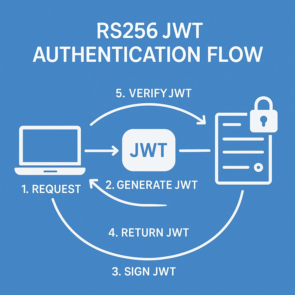 RS256 JWT authentication flow diagram.