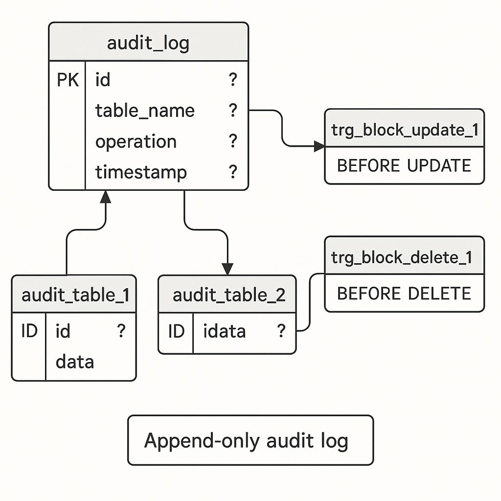 Database schema diagram of an append-only audit log.