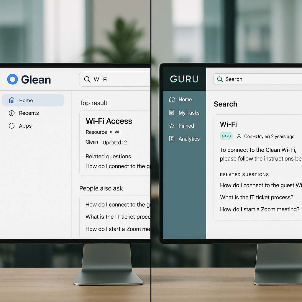 Glean and Guru interfaces side by side on computer screens.