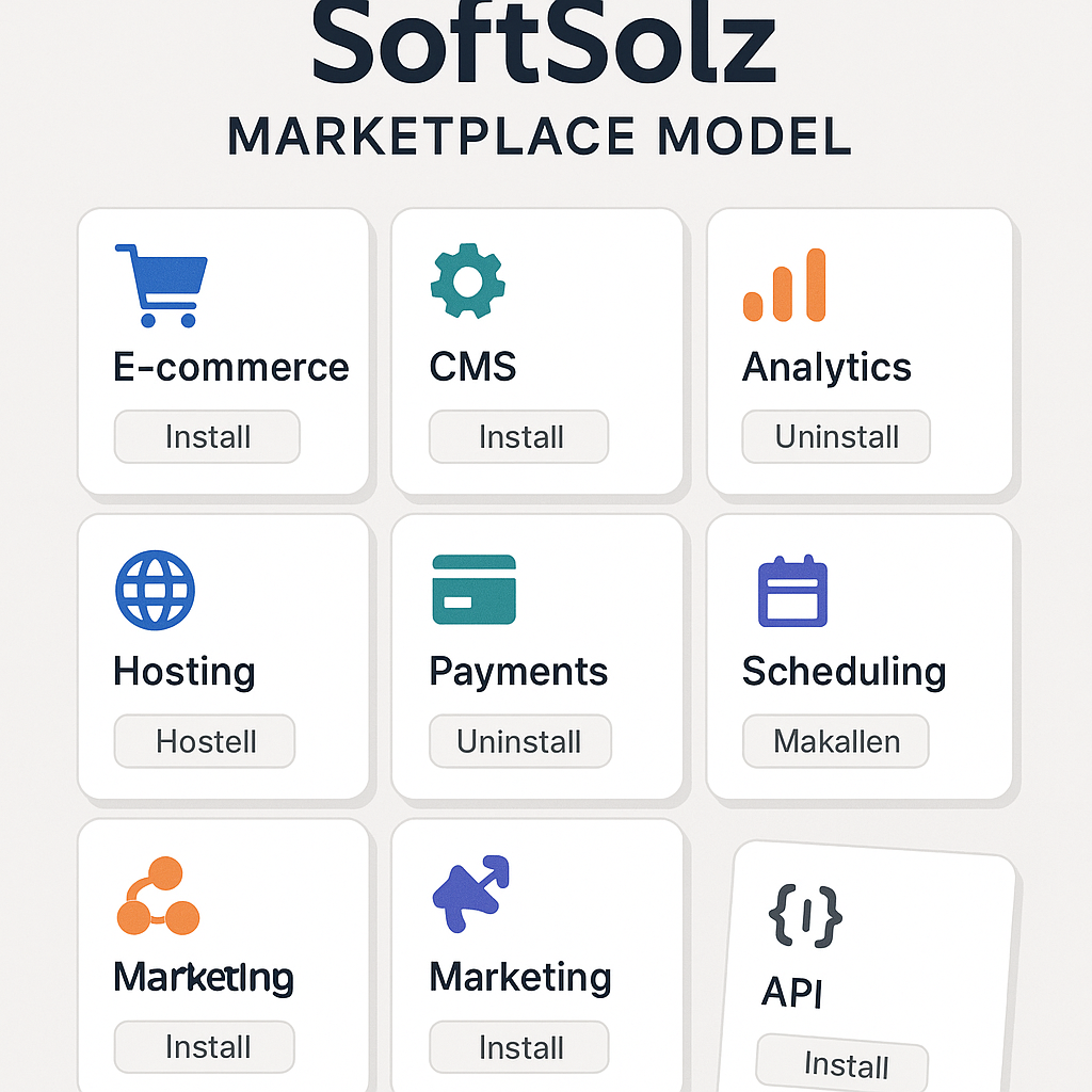 SoftSolz marketplace model with modular services.