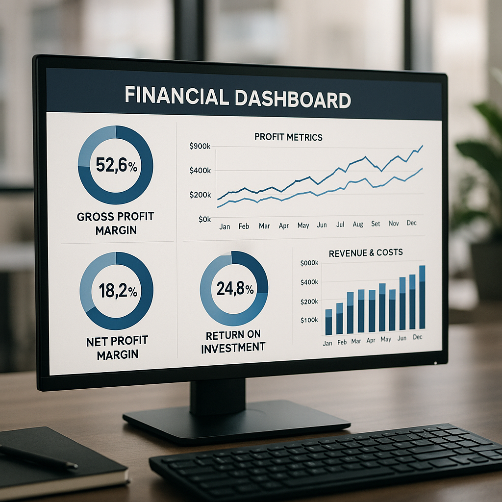Financial dashboard displaying project profitability metrics.