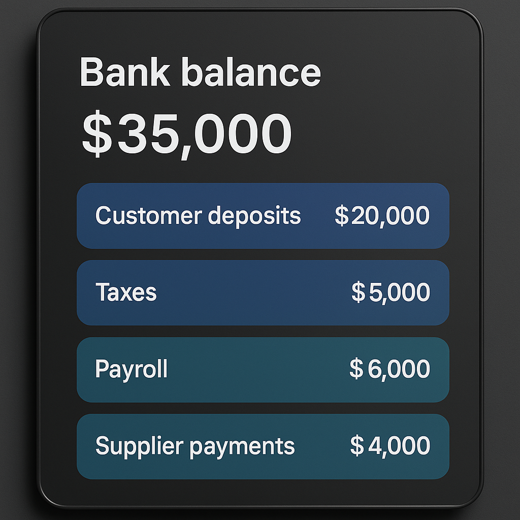 Breakdown of bank balance components on a digital screen.