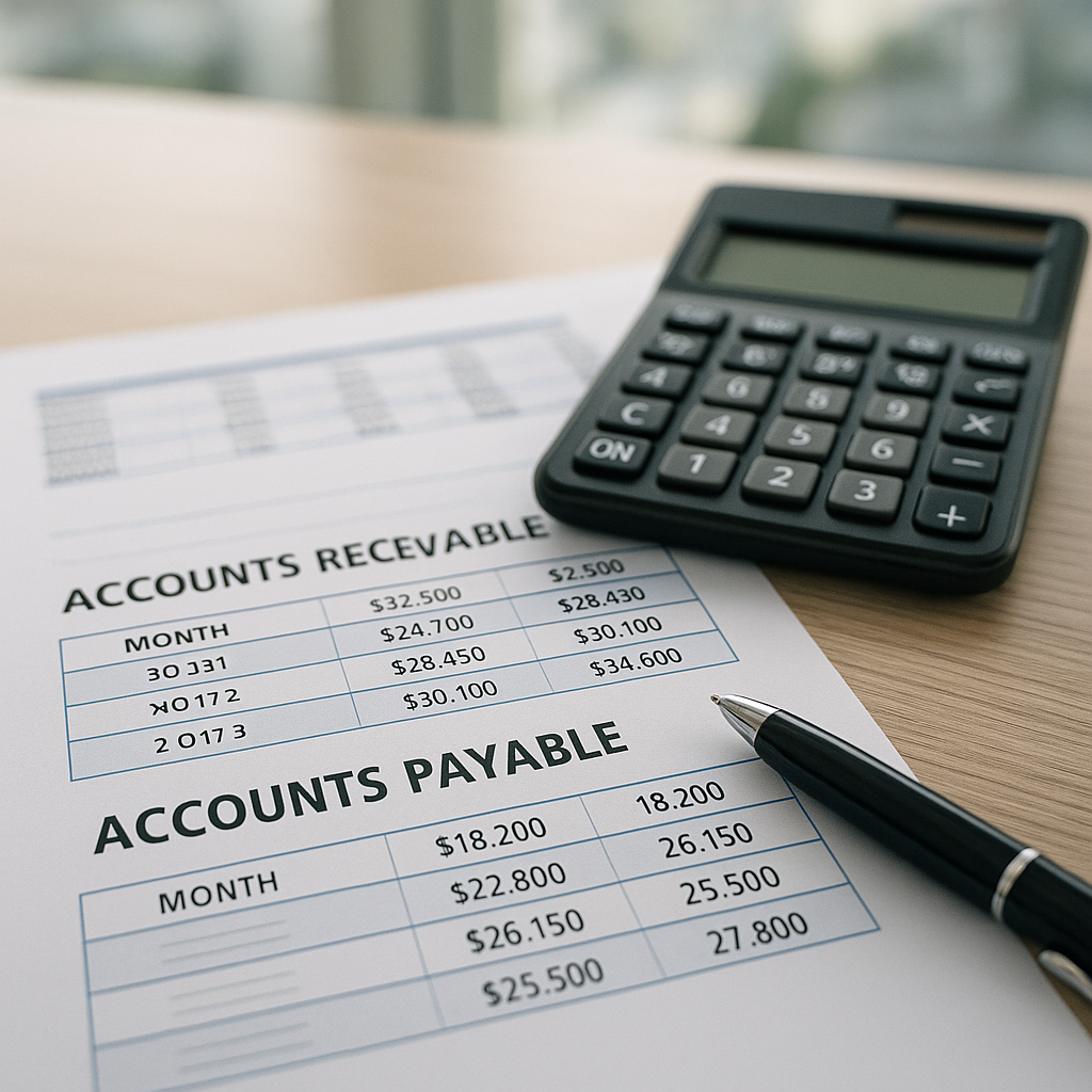 Financial report with accounts receivable and payable data.