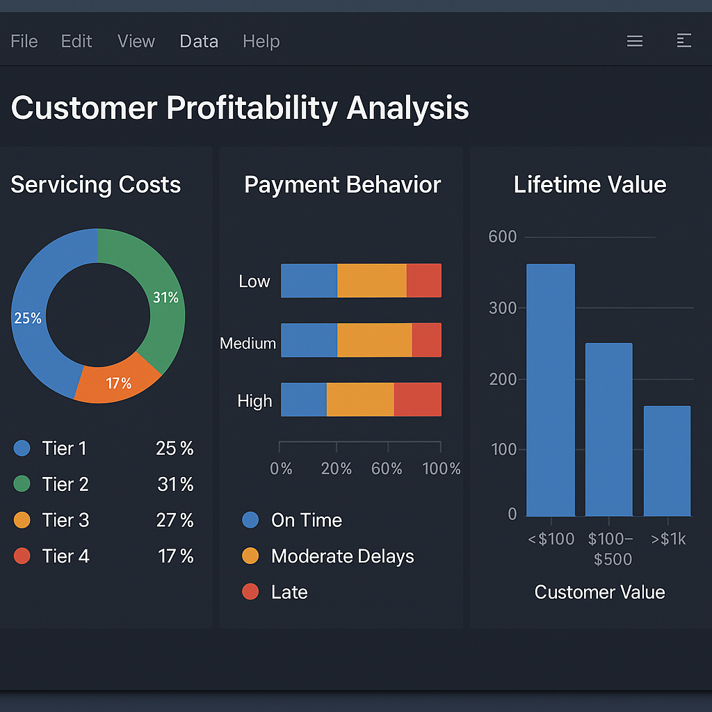 Chart showing customer profitability analysis with various metrics.